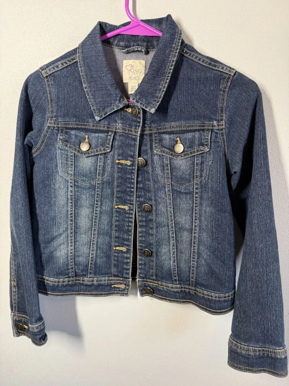Children's Place Girls Large 10/12 Denim Jacket blue Button Up Jean Coat Cute